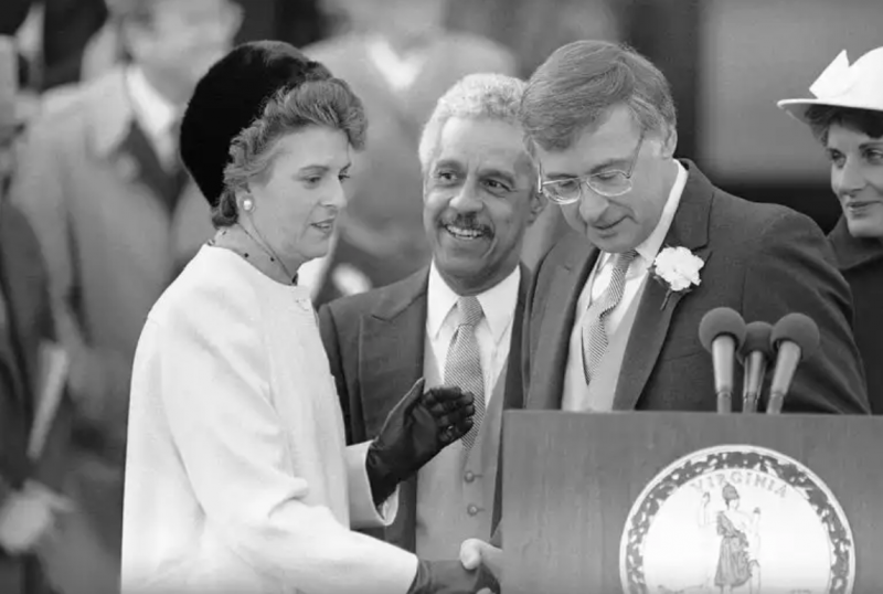 Governor Baliles, Lt. Governor Wilder, and Attorney General Mary Sue Terry